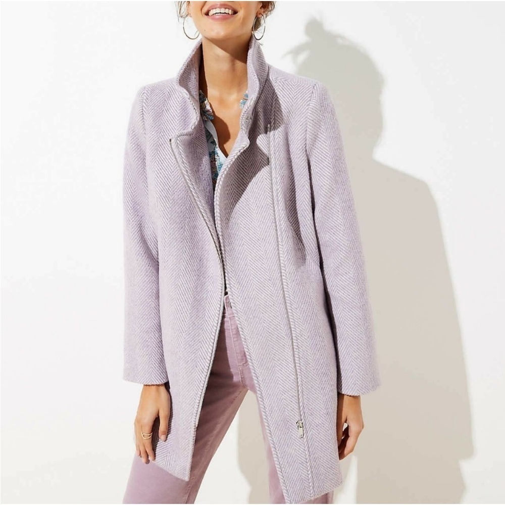 LOFT Herringbone Moto Coat Wool Blend Size Small